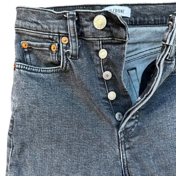Re/Done Black Distressed Button Fly Crop Cut Off Jeans Size 25 - Picture 7 of 12